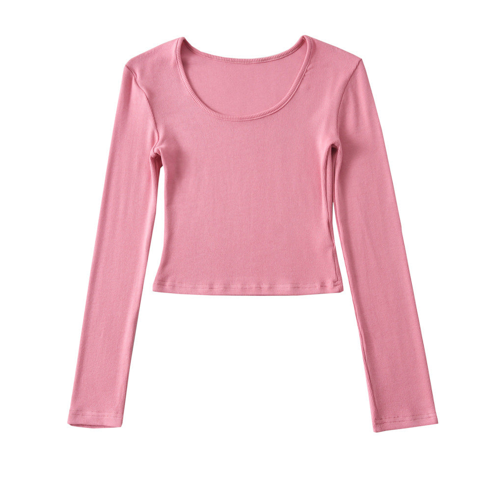 Dame afslappet langærmet cropped shirt med rund udskæring og figursyet snit Stilla