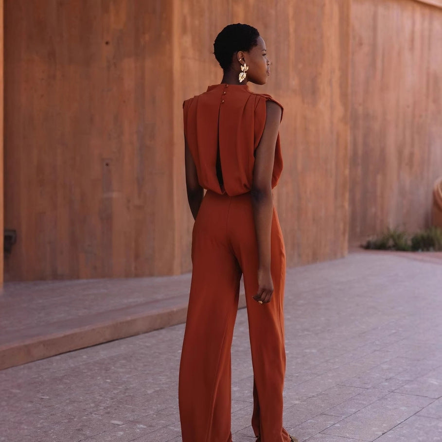 Dame Elegant Jumpsuit med høje ben og smart stålkrave Stilla