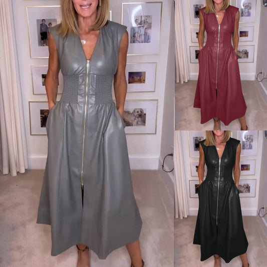 Dame elegant kjole med lynlås og taljegummi Stilla