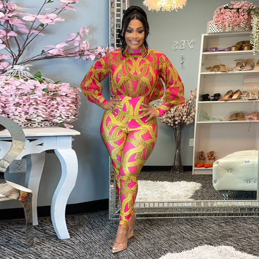 Dame Elegant Jumpsuit med trendy mønster og voluminøse ærmer Stilla