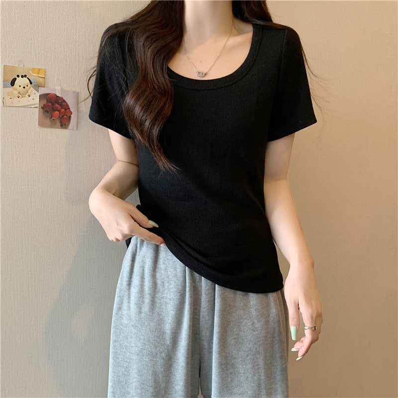 Femme Rib-strik Stretch Korte ærmer top Stilla