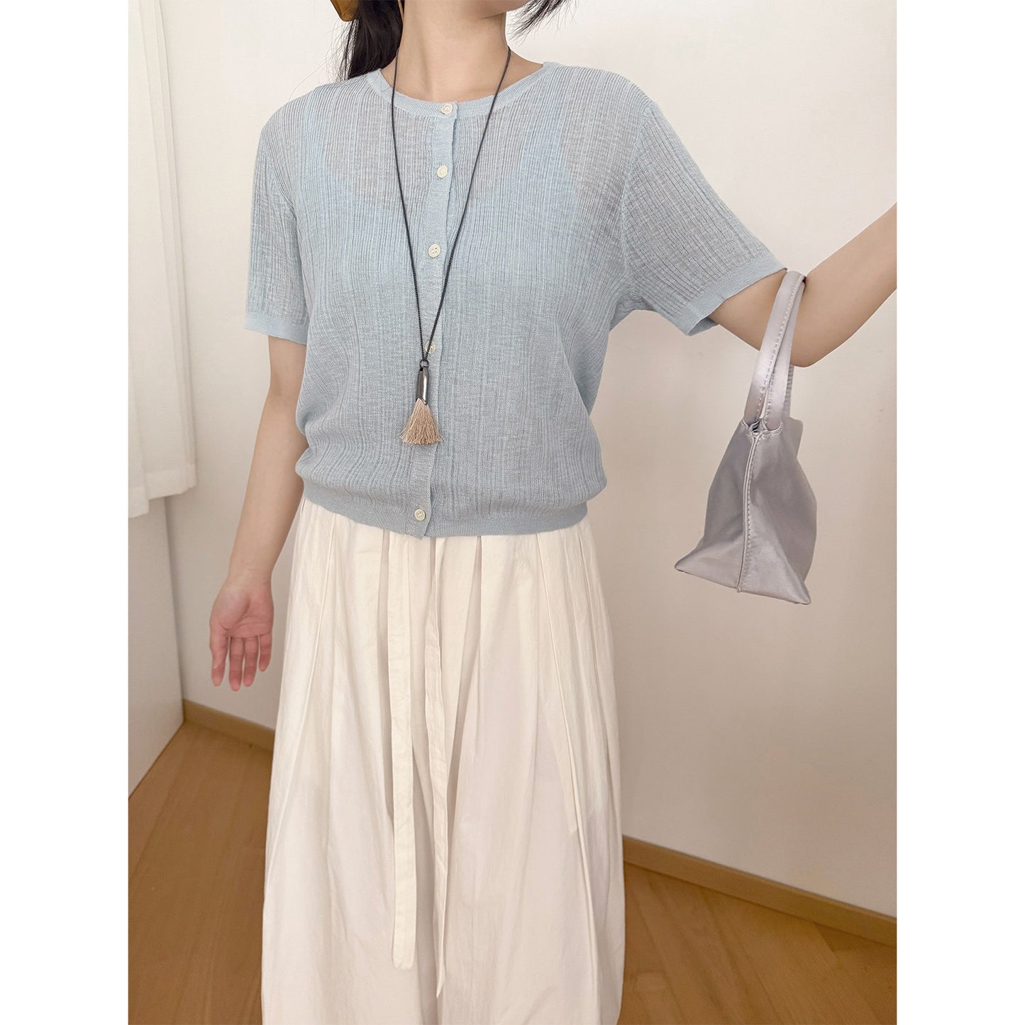 Dame afslappede crepe-bukser med elastisk talje og elegant bindebælte Stilla