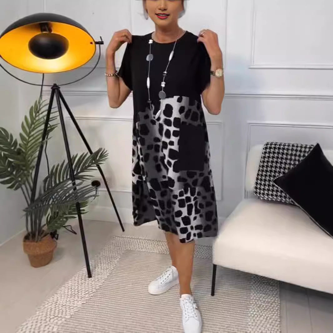 Dame afslappet fritidskjole med stilmønster og praktisk lomme Stilla