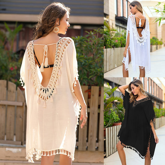 Dame elegant hækle-detaljer strand-overdel tunika Stilla