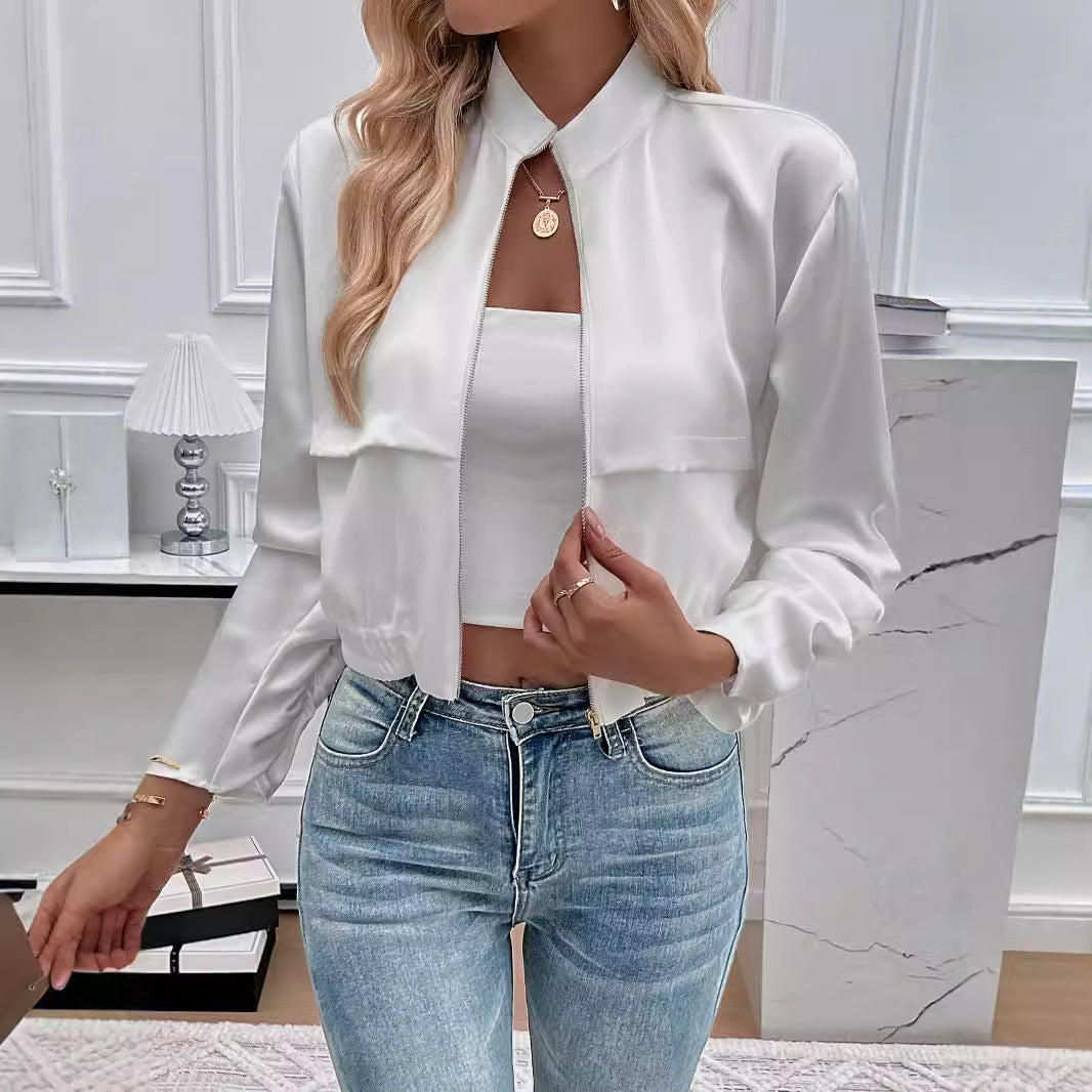 Dame elegant cropped Blousonjakke med lynlås Stilla
