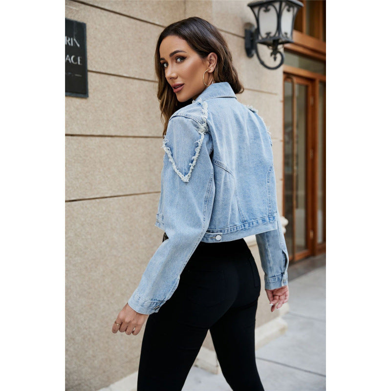 Dame Cropped Denim Jakke med Destroyed-detaljer Stilla