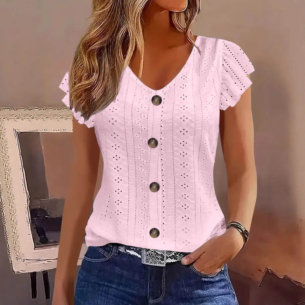 Dame elegant bluse med volangærme Stilla