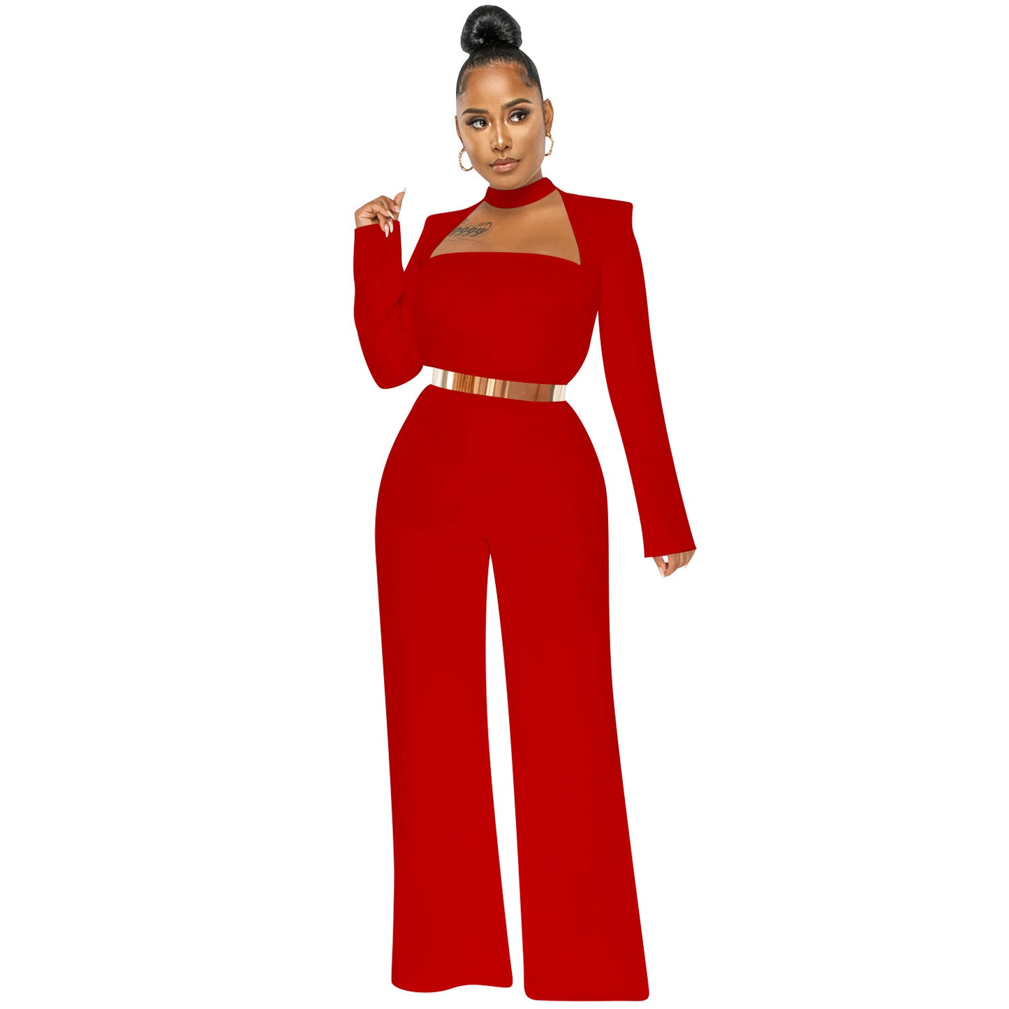 Dame elegant jumpsuit med smart firkantet udskæring og tætsiddende bælte Stilla