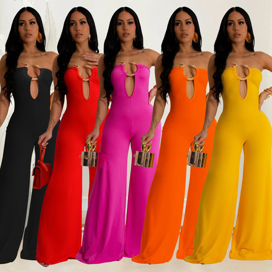 Dame Elegant Jumpsuit med skuldrene fri design og dyb split Stilla