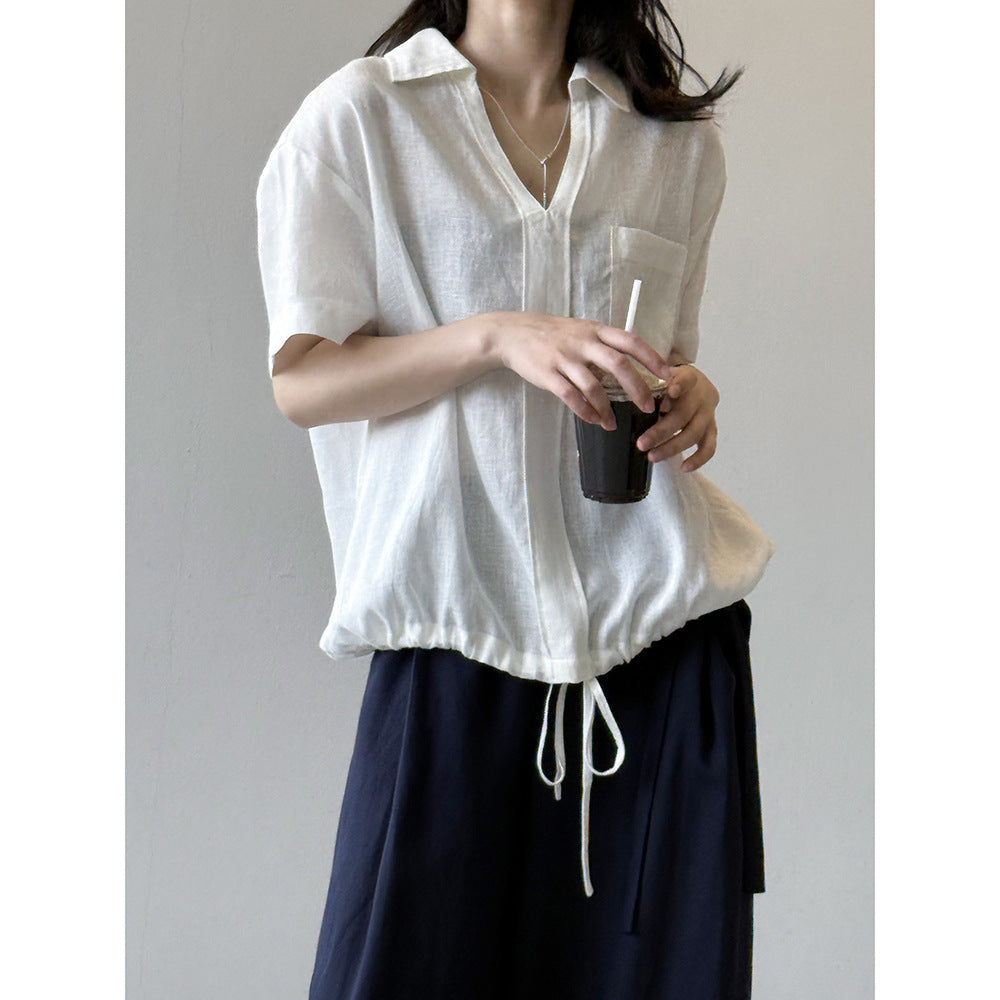 Dame afslappet bluse med justerbar søm og brystlomme Stilla