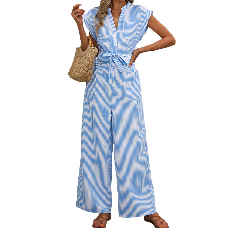 Dame jumpsuit med rynket taljebånd og praktiske lommer Stilla