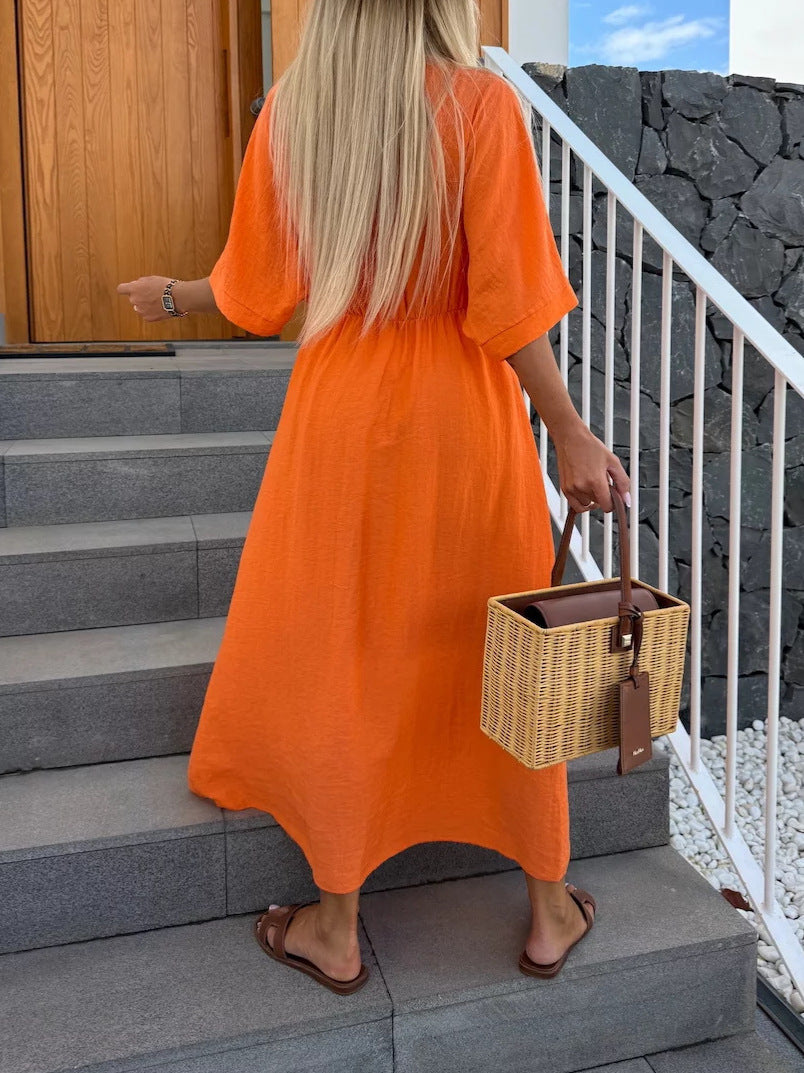 Dame afslappet maxikjole med viklelook og sideslids Stilla