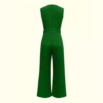 Dame Elegant Jumpsuit med Taljebælte og V-udskæring Stilla