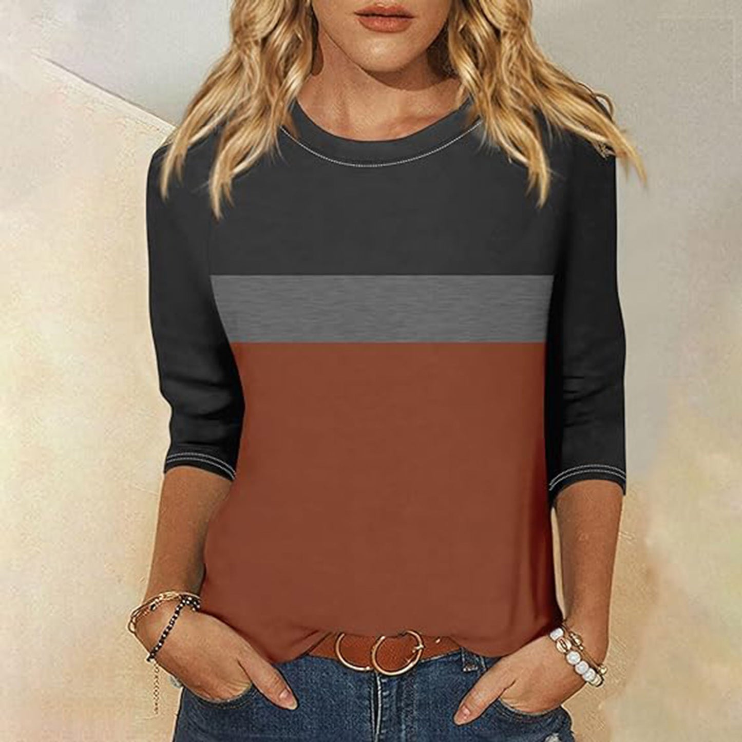 Dame afslappet langærmet skjorte med moderigtigt farveblok-design og komfortabel pasform Stiila