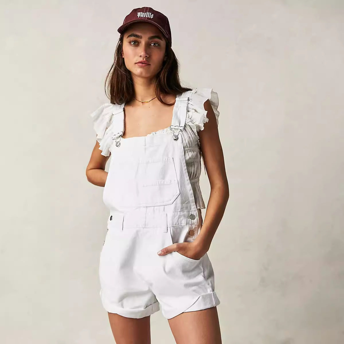 Dame Casual Denim Overalls med funktionelle lommer og justerbare stropper Stilla
