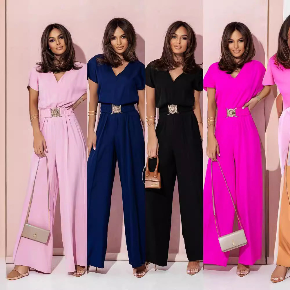 Dame Look Jumpsuit med vidde ben og bælte Stilla