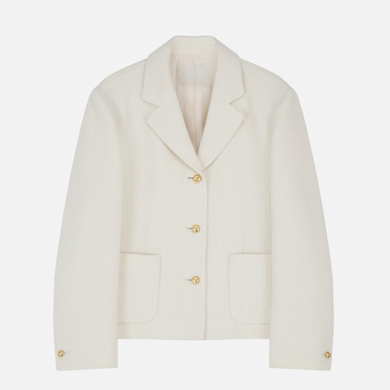 Dame Elegant Blazer med struktureret væv og gyldne knapper Stilla