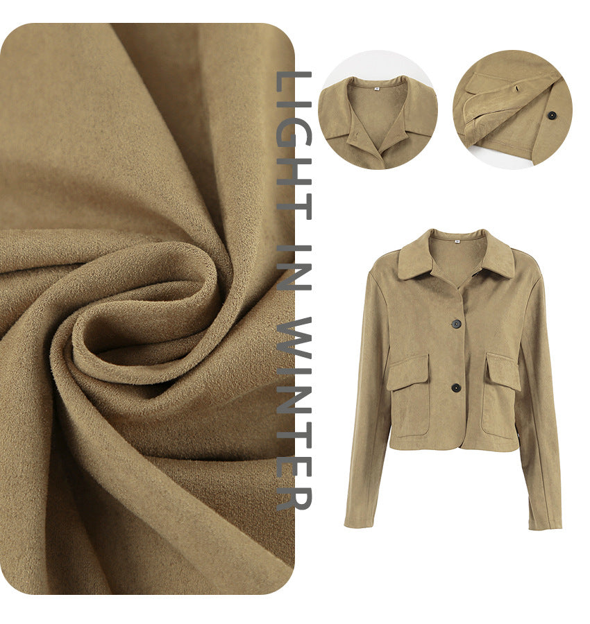 Dame elegant blazerjakke i blødt ruskindsimitat med praktiske lommer Stilla