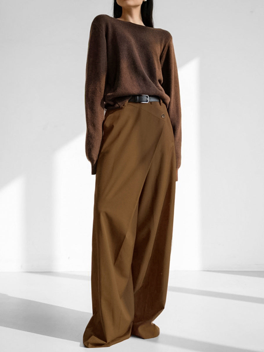 Dame elegant bredskåret buks med høj talje og praktiske lommer Stilla