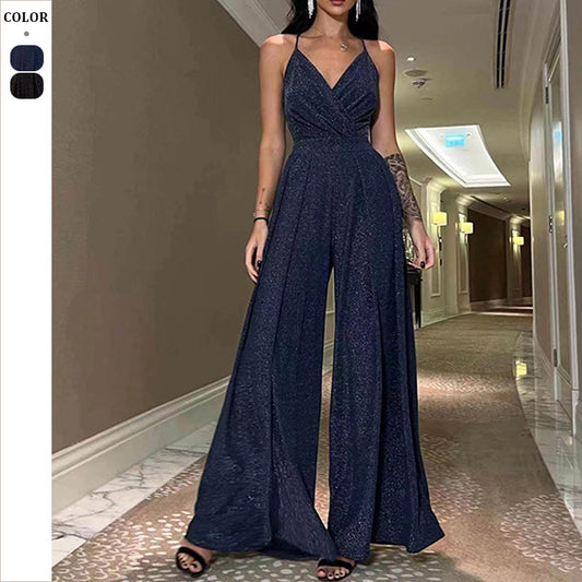 Dame Glamourøs Jumpsuit med dyb V-udskæring og brede ben Stilla