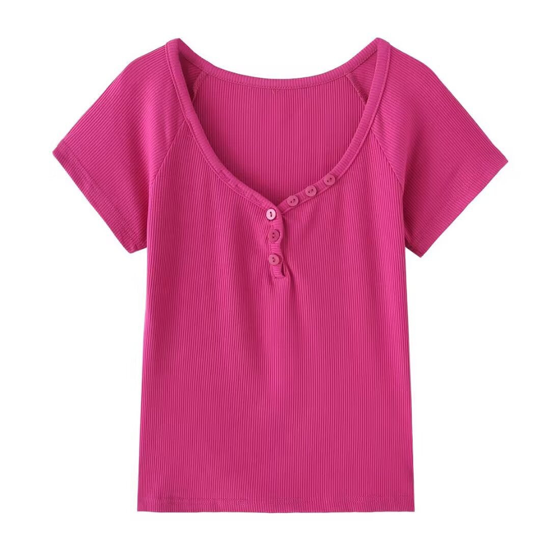 Dame afslappet kortærmet Henley-T-shirt med raffinerede knapdetaljeringer Stilla