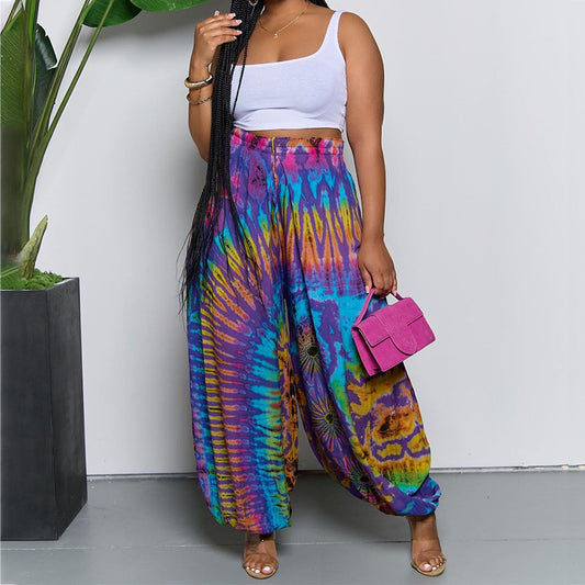 Dame Bred Batik-Haremshose med elastisk Bund Stilla