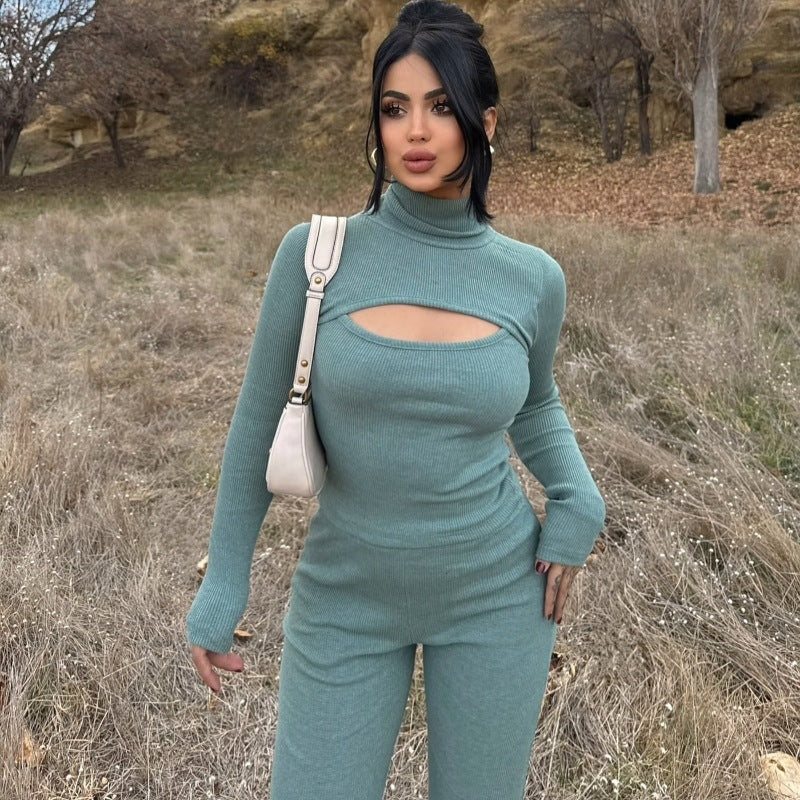 Dame Elegant Crop-top med elegant cut-out-design og matchende slouch-bukser Stilla