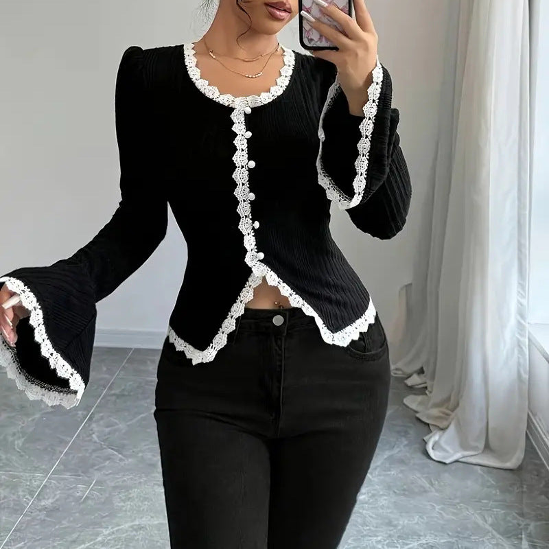 Dame elegant bluse med rynkærmer og høj kvalitet tekstur Stilla