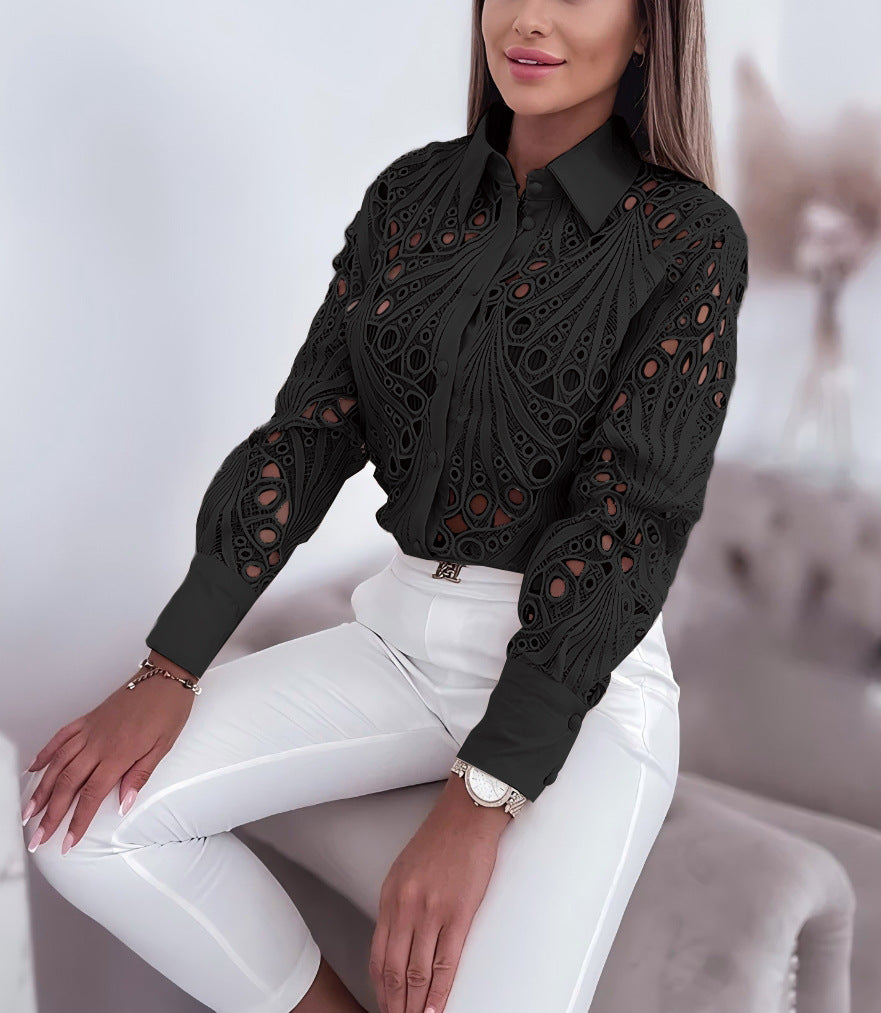 Dame elegant bluse med høj kvalitets spidse detaljer Stilla