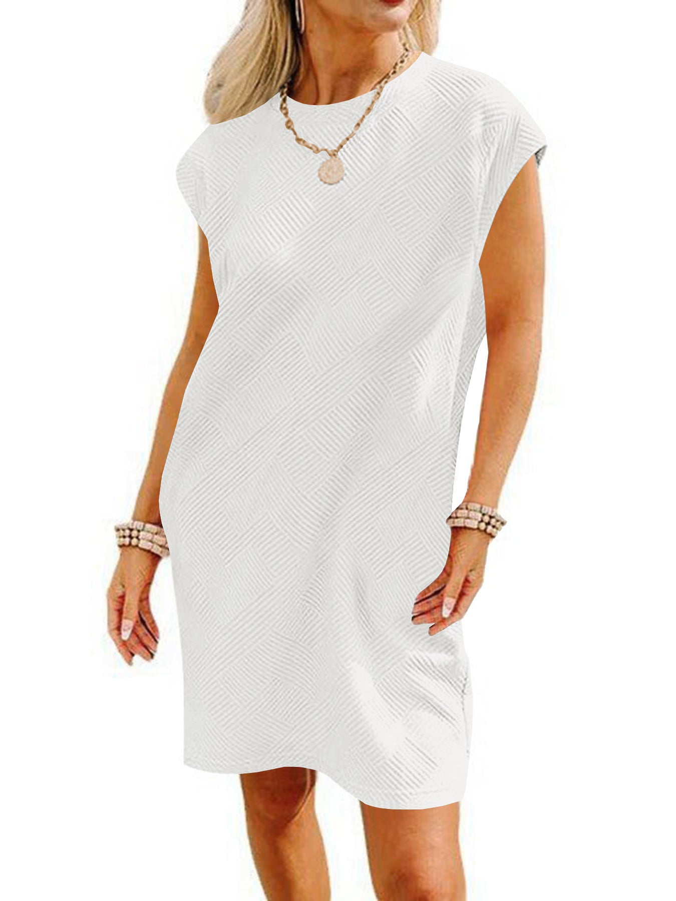 Dame afslappet kort kjole med fashionable struktur mønster og komfortabel pasform Stilla