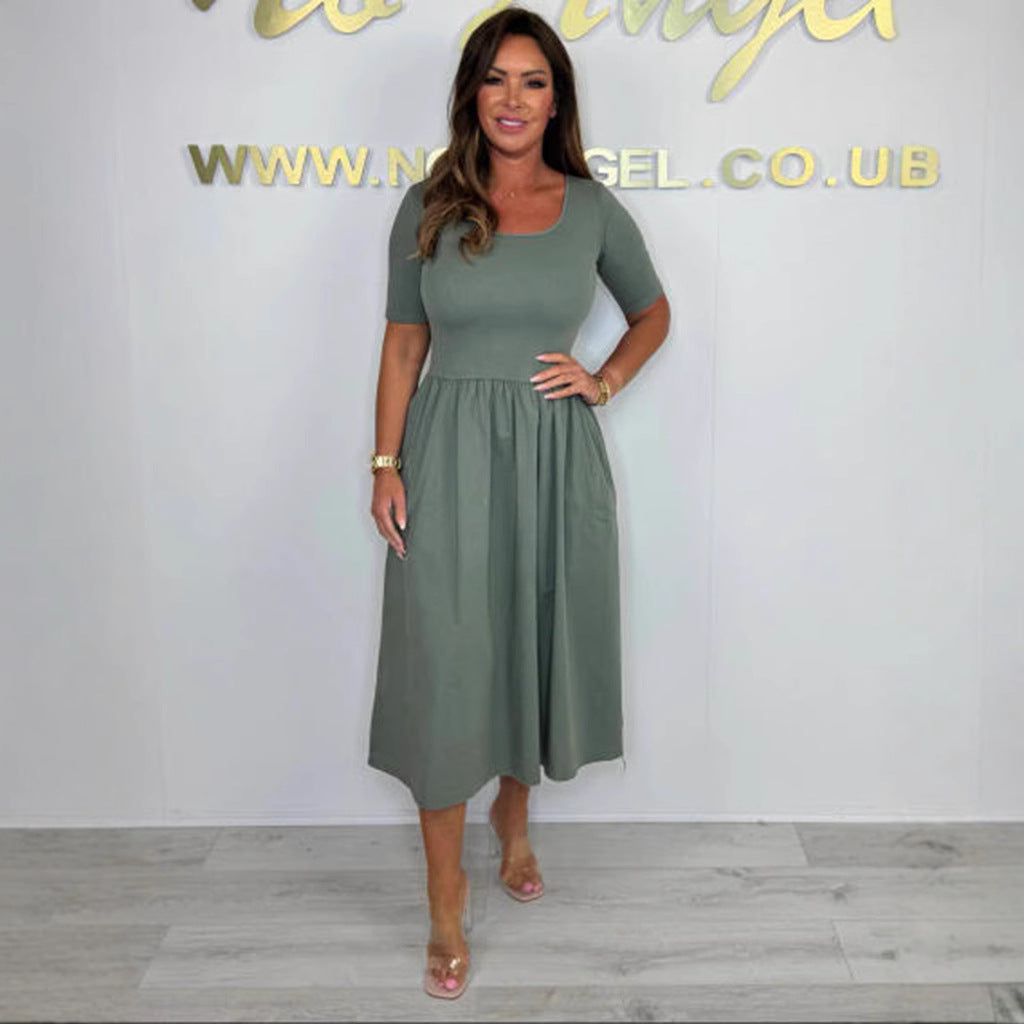 Dame A-linje Midi kjole med korte ærmer Stilla