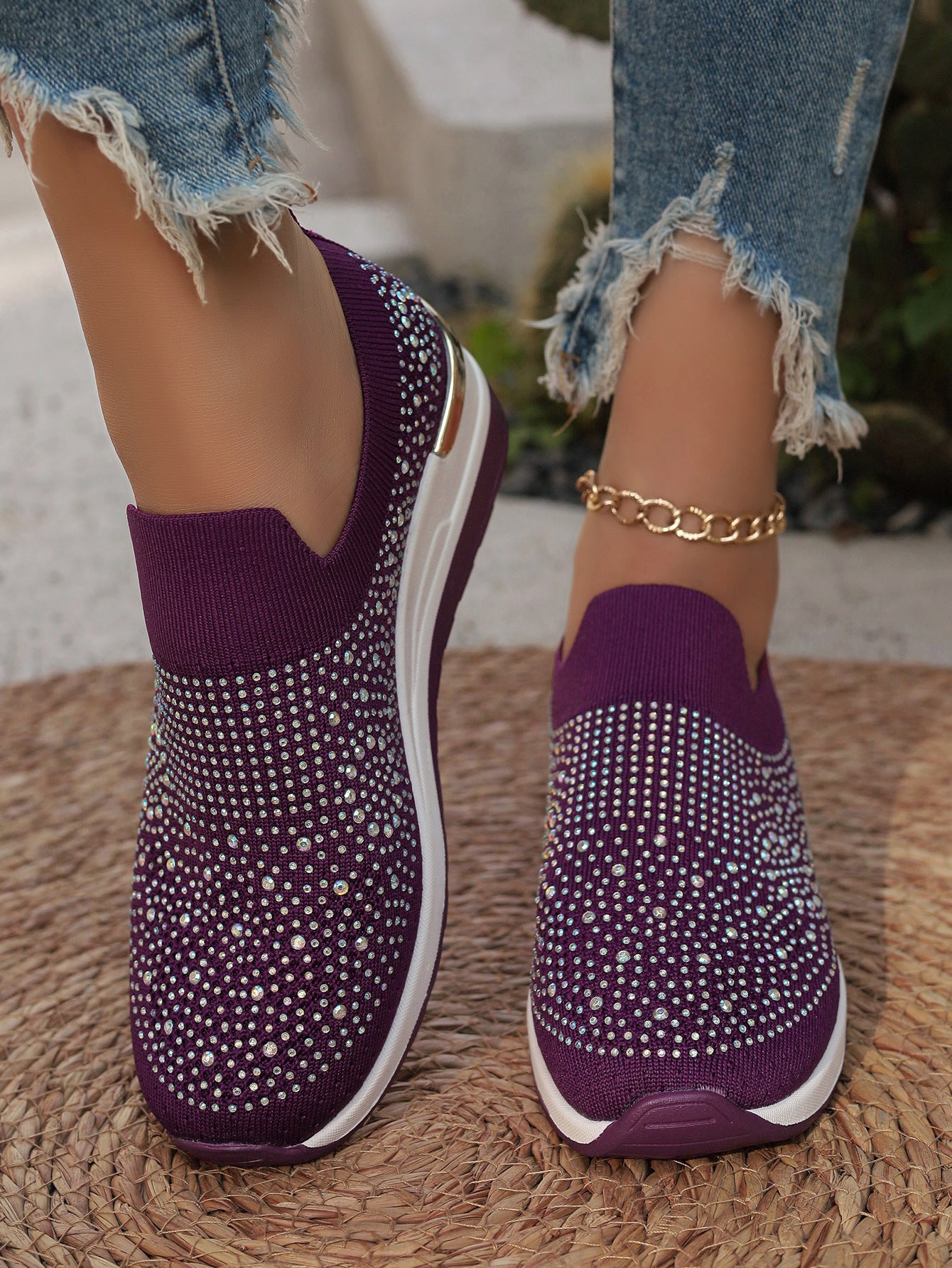 Dame Sneakers med glitrende strass accenter og elastisk indsats Stilla