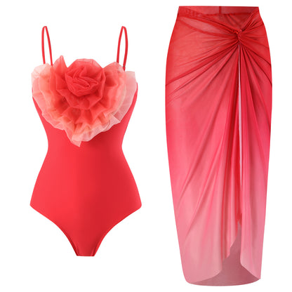 Dame Badetøj-Sæt med elegant Volantdetalje og gennemsigtig Wickelrock Stilla