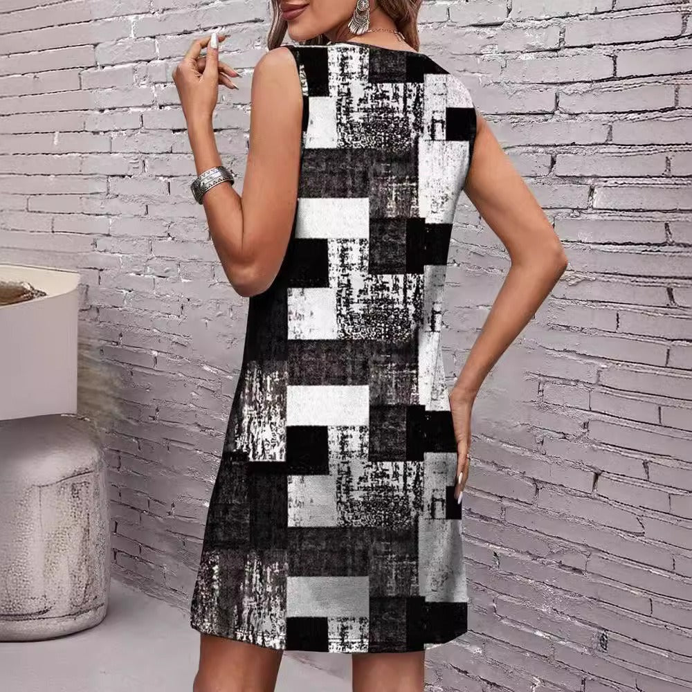 Dame A-linje kjole med moderne geometrisk mønster og behagelig pasform Stilla