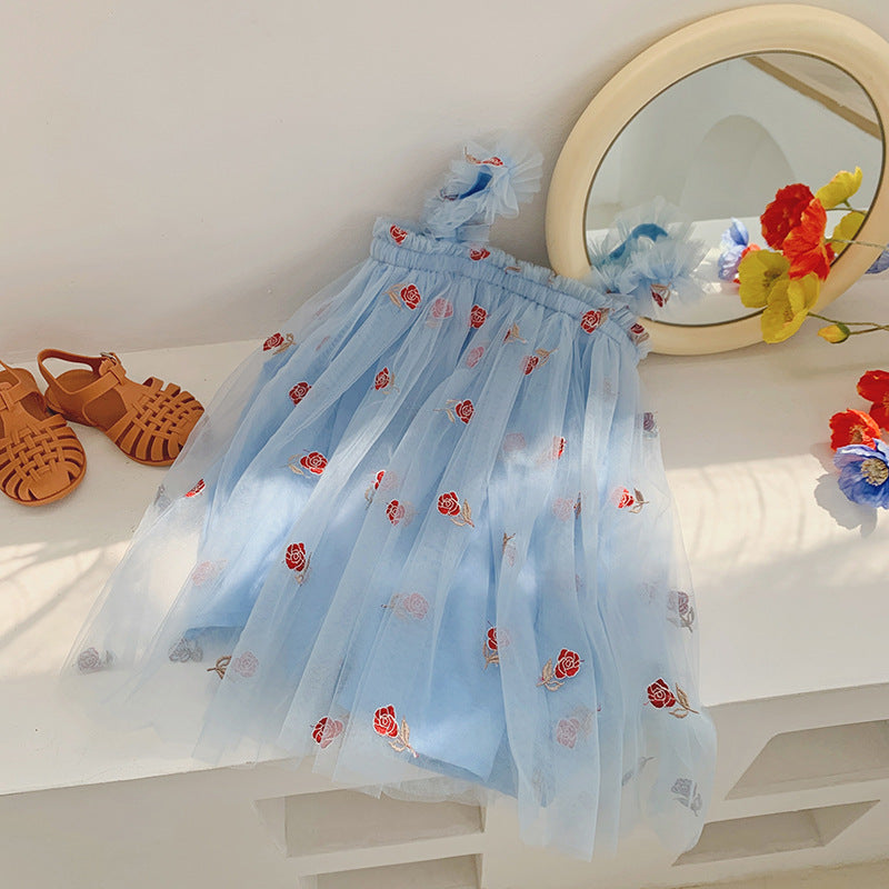 Pige Floral Broderet Tulle Sommerkjole Stilla