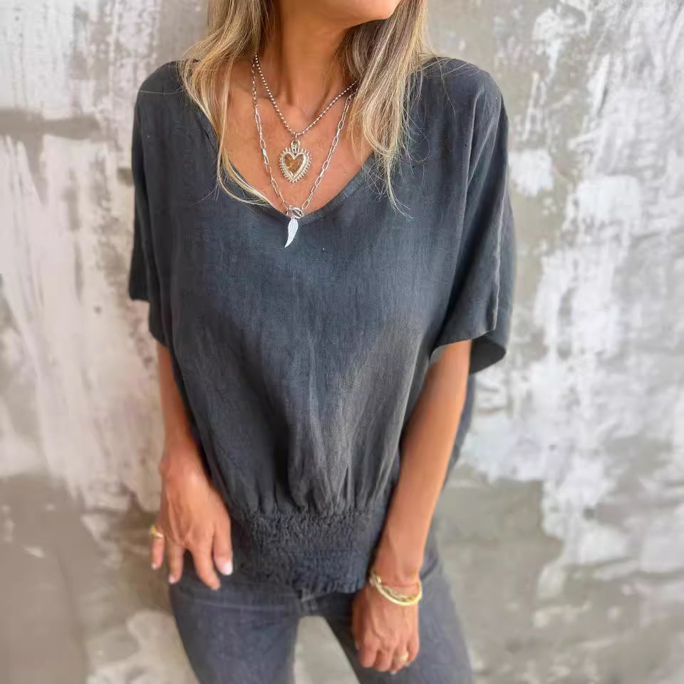 Dame afslappet oversized shirt med elastisk talje Stilla