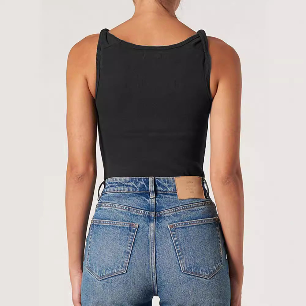 Dame Delikat Spaghetti-Top med struktureret stof og elegante afslutninger Stilla