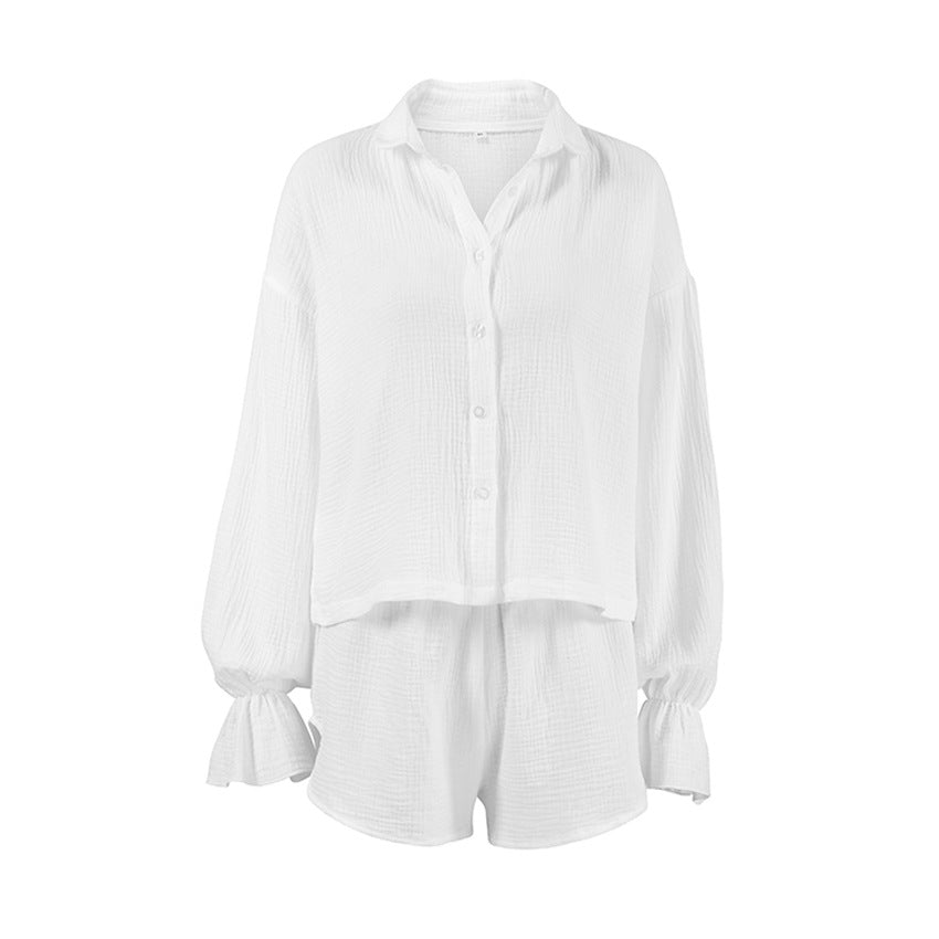 Dame afslappet kortærmet overdel og shorts-sæt i let bomuld Stilla