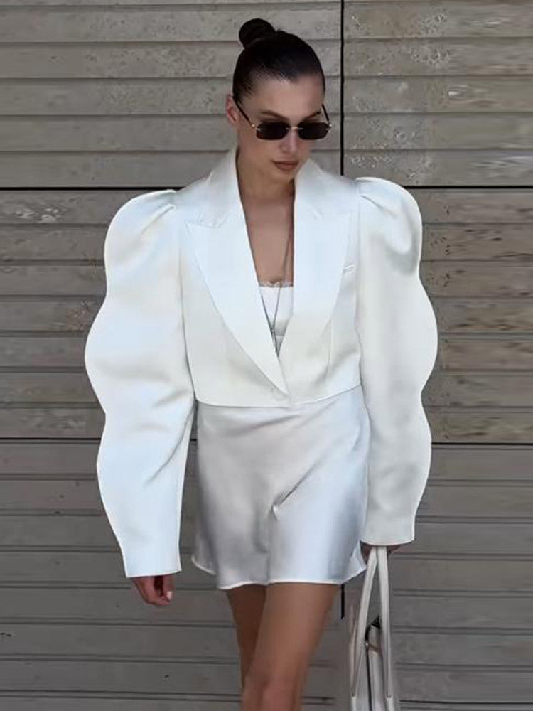 Dame elegant blazer med voluminøse puffærmer Stilla