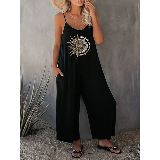 Dame jumpsuit med dekorativt soltryk Stilla