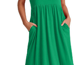 Dame afslappet maxikjole med elastisk talje og dyb flæse Stilla