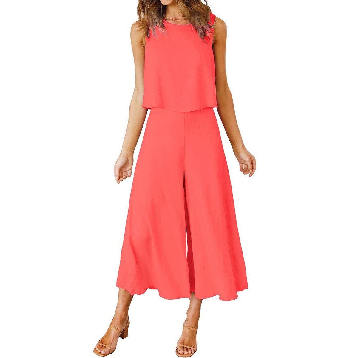 Dame luftig jumpsuit med bredt udskåret ben og elegant snit Stilla