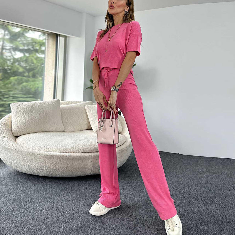 Dame Ripp-jumpsuit med elastisk taljejustering og bredt ben Stilla