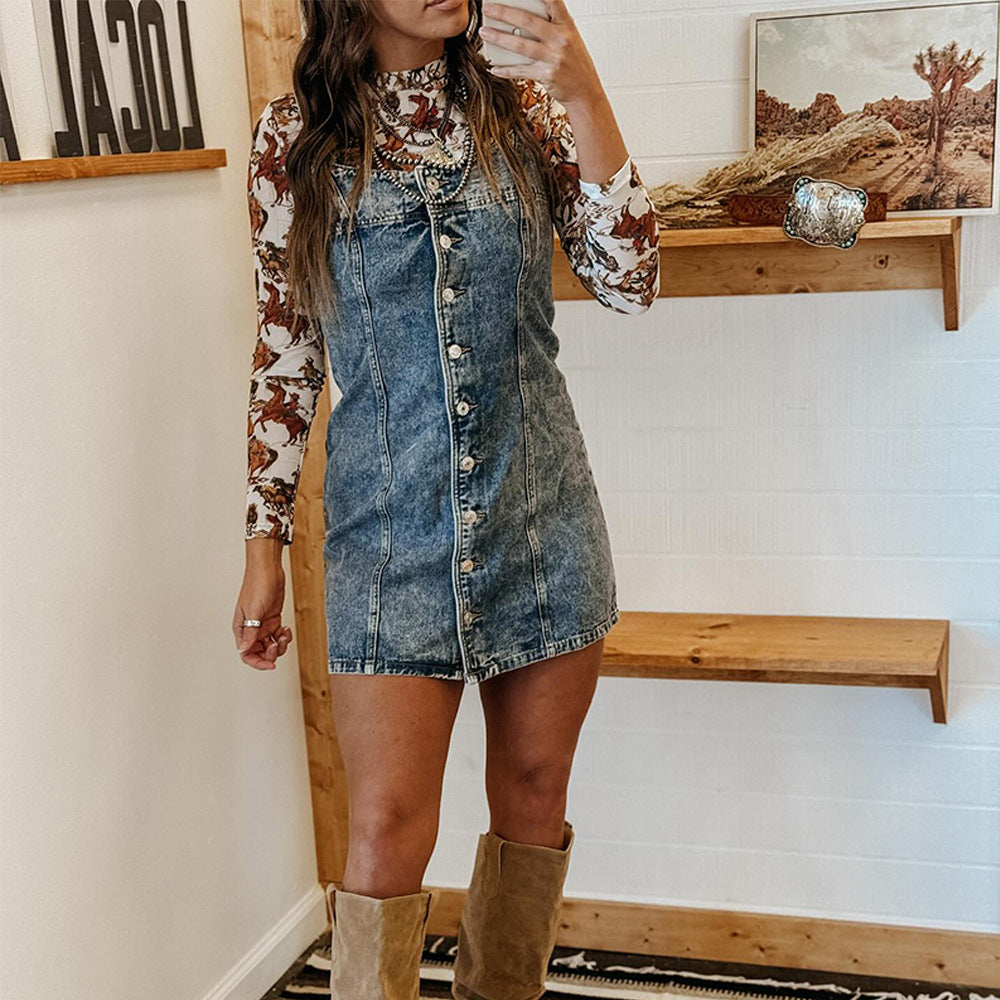 Dame Denim Kjole med knaplukning og klassisk snit Stilla