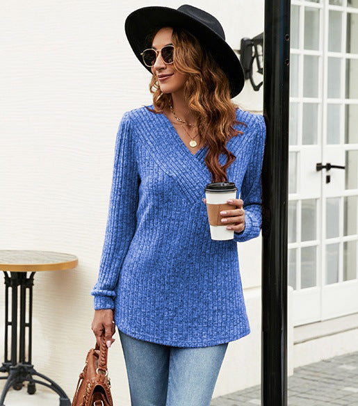 Dame pullover med struktureret ribdesign og V-hals Stilla