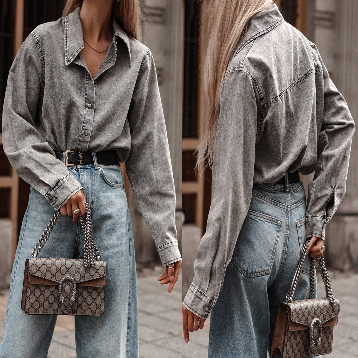 Dame denimskjorte i afslappet oversized pasform med stilfulde detaljer Stilla