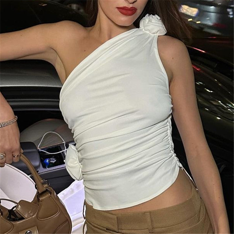 Dame Elegant En-sidet Top med Flæsedetaljer Stilla