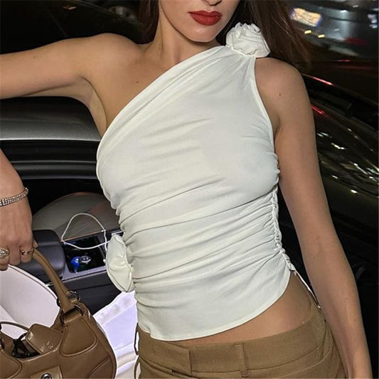 Dame Elegant En-sidet Top med Flæsedetaljer Stilla