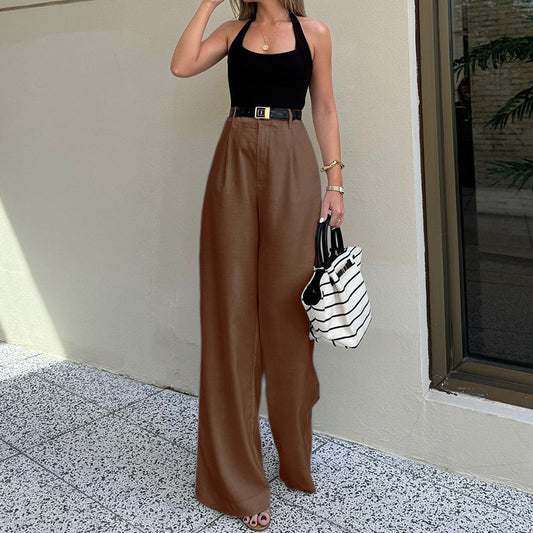 Dame Elegant Høj Talje Stofbukser med Vid Ben Stilla