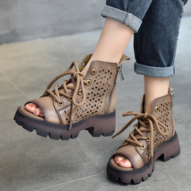 Dame Åben Snørestøvletter med dekorativ udskæring og stabil sål Stilla